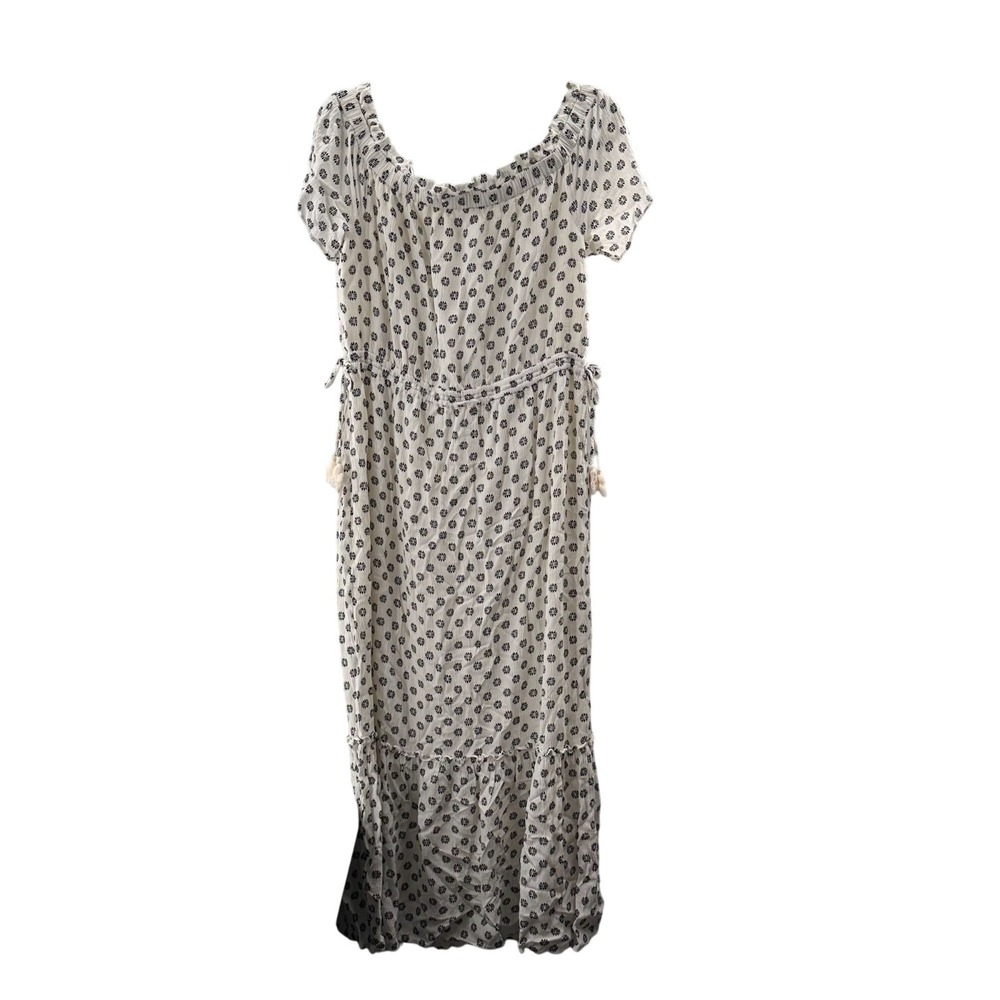 1.‎ State Large Rayon Maxi Dress Black White Floral Tiered Tassles Ruffle Boho